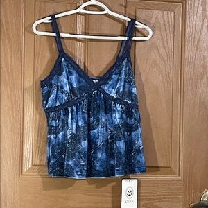 Cider Blue Patterned Camisole with Lace